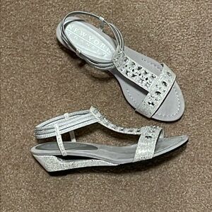 New York Transit wedge sandals - Size 7.5M  - worn once. Embellished silver.